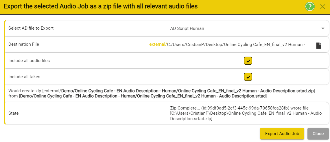 export audio job