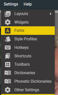 Settings font menu