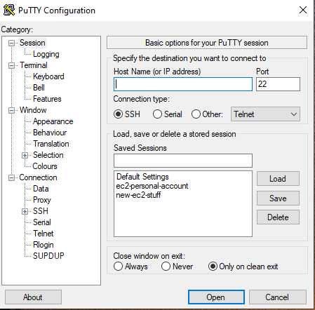 PuTTY session