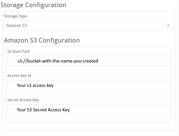 S3 storage config
