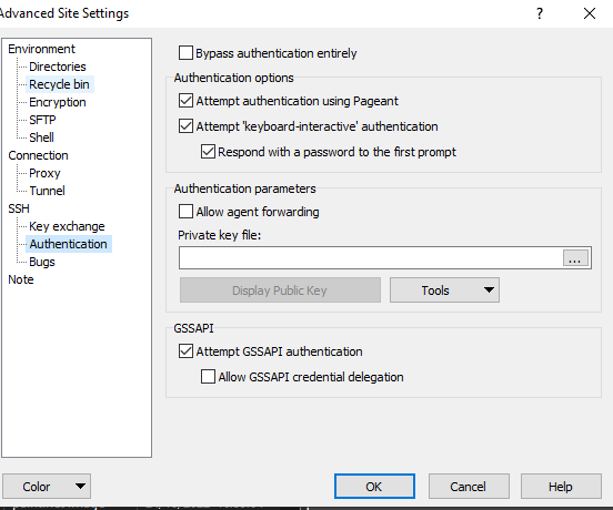 WinSCP auth